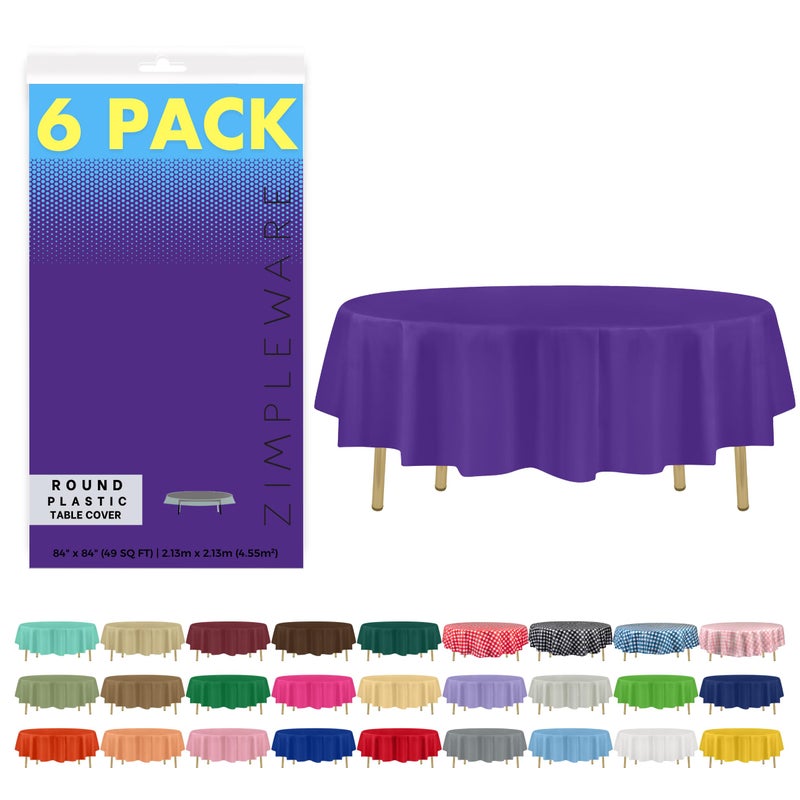 ZIMPLEWARE Premium Purple Plastic Table Cloth Disposable (6 Pack) Round Tablecloth (84in) Party Table Cloths Disposable, Perfect Table Cloth Round Cover for Any Table Up to 6 Feet - Image 1